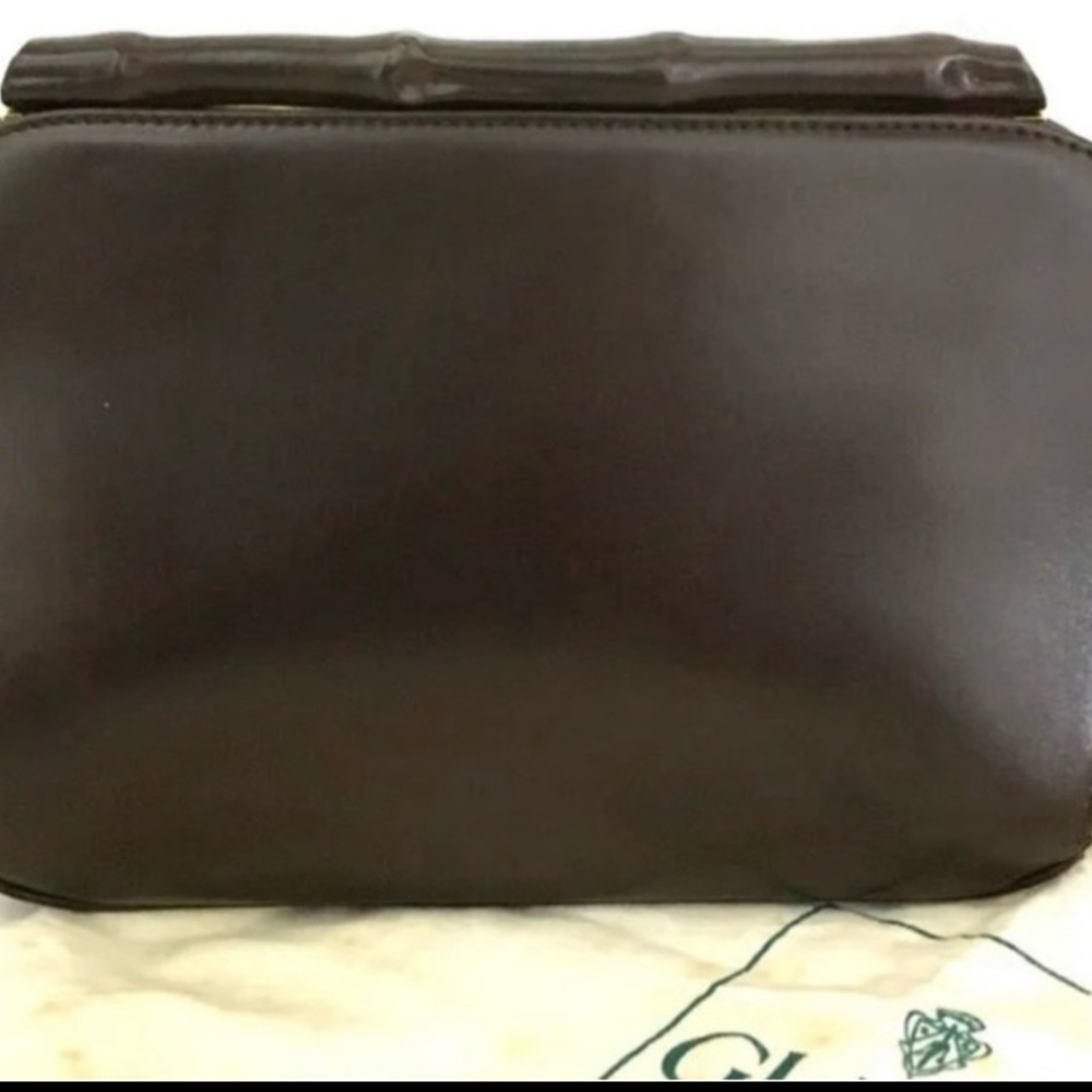 GUCCI Calfskin Leather Bamboo Clutch Bag Dark Brown - Picture 6 of 14